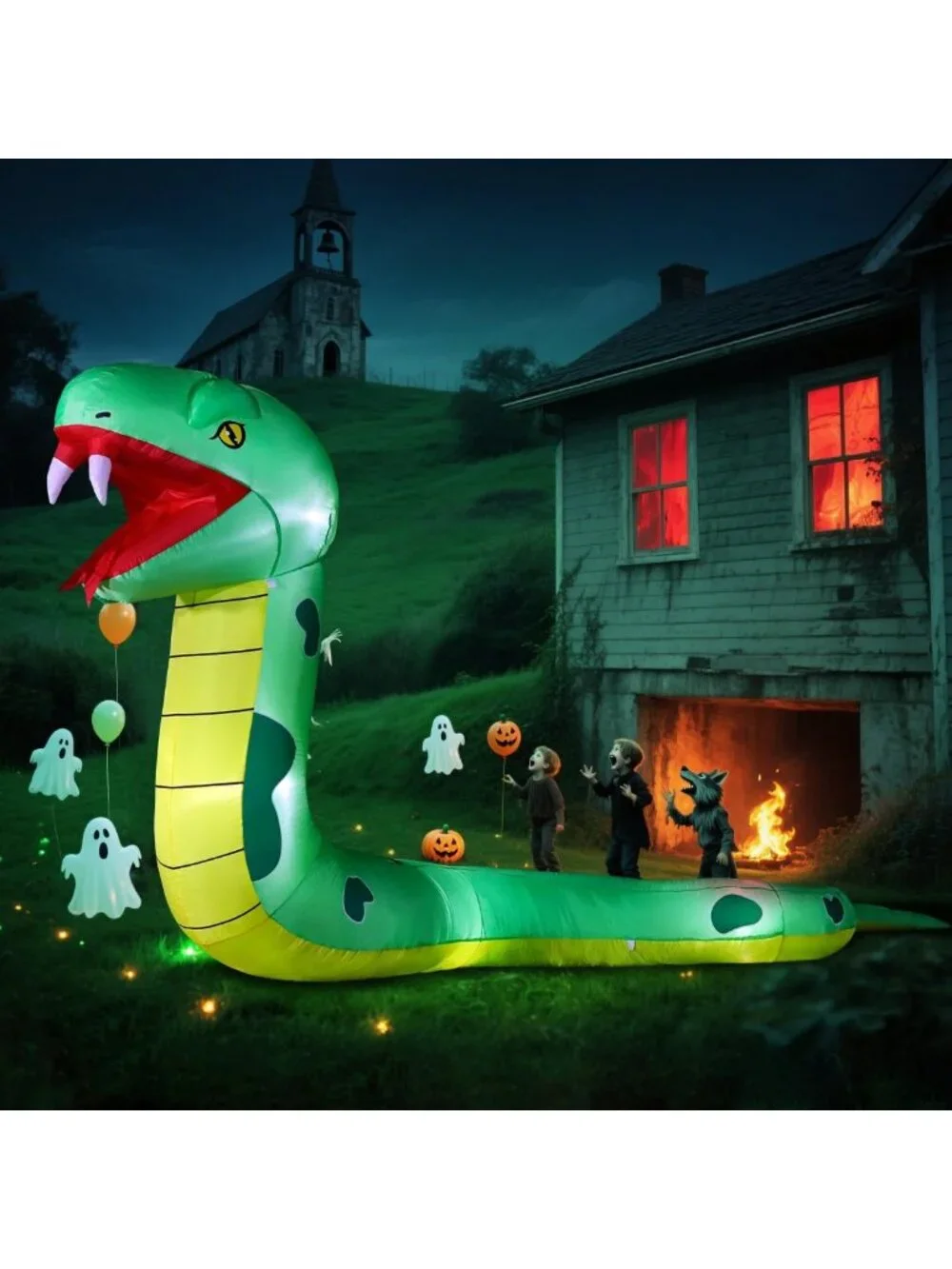 Giant 13FT Inflatable Halloween Snake Decoration with LED Lights for Yard